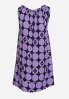 Granatowo-Fioletowa Sukienka z Wiskozy o Pudełkowym Fasonie w Geometryczny Wzór Raloen