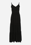 Czarna Sukienka na Regulowanych Ramiączkach z Gumką w Pasie Ebisina