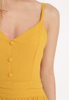 Żółta Sukienka na Regulowanych Ramiączkach z Gumką w Pasie Ebisina