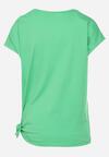 Zielony T-shirt z Bawełny Ozdobiony Nadrukiem z Przodu i Wiązaniem z Boku Abivara