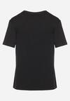 Czarny Bawełniany T-shirt z Krótkim Rękawem i Ozdobnym Nadrukiem Biolivia
