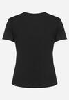 Czarny Bawełniany T-shirt Koszulka z Krótkim Rękawem z Nadrukiem i Cyrkoniami Qumara