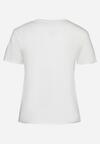 Biały Bawełniany T-shirt Koszulka z Krótkim Rękawem z Nadrukiem i Cyrkoniami Qumara