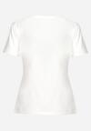 Biały Bawełniany T-shirt z Krótkim Rękawem Ozdobiony Nadrukiem z Cyrkoniami Abilena