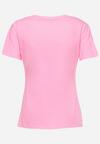 Różowy Bawełniany T-shirt z Krótkim Rękawem Ozdobiony Nadrukiem z Cyrkoniami Abilena