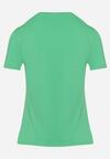 Zielony Bawełniany T-shirt Koszulka z Krótkim Rękawem i Nadrukiem z Cyrkoniami Jloella