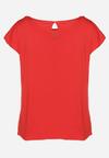 Czerwona Koszulka T-shirt Bluzka z Krótkim Rękawem ze Zdobnymi Guzikami Qloella