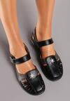 Czarne Sandały z Wkładką ze Skóry Naturalnej Ozdobione Wycięciami Zapinane na Rzep Mavina