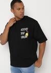 Czarna Bawełniana Koszulka T-shirt z Krótkim Rękawem z Nadrukiem na Plecach i Przodzie Civia