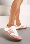 Biało-Różowe Płaskie Klasyczne Sneakersy ze Sznurowaniem i Ozdobnymi Paskami Azamia
