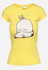 Żółty Bawełniany T-shirt z Ozdobnym Nadrukiem Ianestra