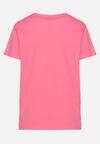 Różowy Bawełniany T-shirt z Ozdobnym Nadrukiem Wanestra