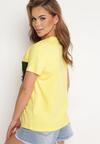 Żółty Bawełniany T-shirt z Nadrukiem i Cyrkoniami Cignelia