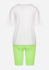 Zielono-Biały Komplet T-shirt z Ozdobnym Nadrukiem Szorty Typu Kolarki Wanesia