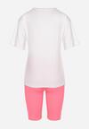 Różoo-Biały Komplet T-shirt z Ozdobnym Nadrukiem Szorty Typu Kolarki Wanesia