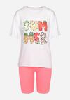 Różowo-Biały  Komplet  z T-shirtem i Szortami Typu Kolarki Tiimavee
