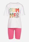 Różowo-Biały   Komplet  z T-shirtem i Szortami Typu Kolarki Tiimavee