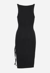 Czarna Bawełniana Sukienka na Ramiączka z Prążkowanego Materiału z Troczkami Moavie