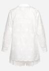 Biały Bawełniany Komplet z Haftowanej Tkaniny Koszula z Długim Rękawem i Szorty z Ozdobnymi Chwostami Meavira