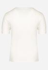 Biały T-shirt z Bawełny Ozdobiony Metalicznym Nadrukiem i Cyrkoniami przy Dekolcie Zanesti