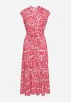 Różowa Wiskozowa Sukienka z Gumką w Talii o Rozkloszowanym Kroju Vladena