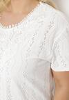 Biały T-shirt Bluzka z Ażurowym Wzorem i Koronką Civina