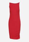 Czerwona Prążkowana Sukienka z Marszczeniami Ursola