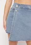 Niebieskie   Jeansowe Szorty Imitujące Spódniczkę Mini z Asymetryczną Zakładką  Moonfia