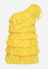Żółta Sukienka Mini na Jedno Ramię Asymetryczna z Falbankami Nomenta