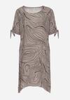 Szara Trapezowa Sukienka z Bawełny z Krótkim Rękawem Vivantia