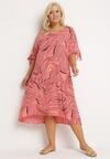 Różowa Trapezowa Sukienka z Bawełny z Krótkim Rękawem Vivantia