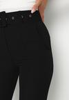 Czarne Garniturowe Dopasowane Spodnie z Materiałowym Paskiem z Klamrą Kerriy