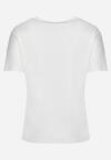 Biały T-shirt z Ozdobnym Nadrukiem i Cyrkoniami Moariss