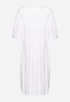 Biała Sukienka Wiskozowa z Dekoltem Wiązanym z Frędzlami Brispia