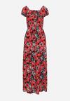 Granatowo-Czerwona Wiskozowa Sukienka Hiszpanka w Kwiaty o Rozkloszowanym Kroju Uasteria