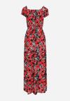 Granatowo-Czerwona Wiskozowa Sukienka Hiszpanka w Kwiaty o Rozkloszowanym Kroju Uasteria