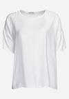 Biały Wiskozowy T-shirt Koszulka z Krótkim Rękawem Podwijanym i Haftem na Plecach Mleoria
