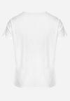 Biały T-shirt Koszulka z Krótkim Rękawem z Ażurowej Tkaniny Nispia