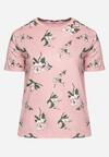 Różowy T-shirt Koszulka z Krótkim Rękawem w Kwiaty Henubia