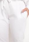 Białe Spodnie Dresowe z Gumką w pasie i Troczkiem Halemia