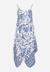 Niebiesko-Biała Wiskozowa Sukienka o Asymetrycznym Kroju na Ramiączkach Zanolia