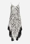 Czarno-Biała Sukienka Asymetryczna na Lato z Wiskozy w Abstrakcyjny Wzór Xipalia
