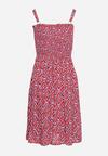 Fioletowo-Różowa Rozkloszowana Sukienka z Wiskozy z Regulowanymi Ramiączkami i Marszczoną Górą Jovemia