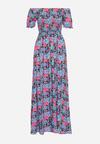 Fioletowo-Niebieska Rozkloszowana Sukienka Typu Hiszpanka z Marszczoną Górą Jesteria