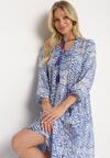 Niebieska Rozkloszowana Sukienka w Stylu Boho Wiązana przy Dekolcie z Falbankami Dimasia