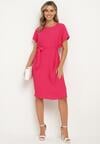Fuksjowa Sukienka pudełkowa z Materiałowym Paskiem Imoolia
