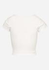 Biała Koszulka T-shirt z Krótkim Rękawem z Prążkowanej Dzianiny Nuvolia