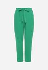 Zielone Spodnie z Elastyczną Gumką w Talii i Wysokim Stanem Ozdobione Wiązaniem w Pasie Dimity