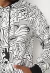 Biało-Czarna Bluza Kangurka z Kapturem i Komiksowym Nadrukiem Otolia