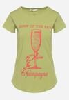 Jasnozielony Klasyczny T-shirt z Bawełny Ozdobiony Nadrukiem Getantia